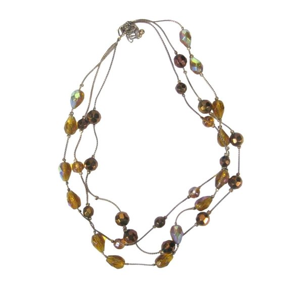 Floating Multi-strand Necklace 18  Inch Glass Iridescent Beaded Strand Jewelry - Picture 1 of 5